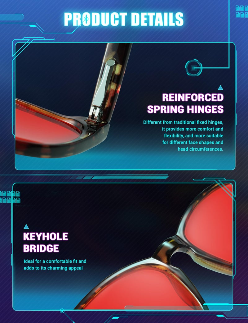 TIJN Sleep Glasses with Blue Green Light Blocking, Red Light Lens for Computer Gaming, Screen Fatigue & UV Protection - Image 4