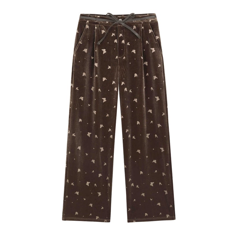 Velvet Floral Butterfly Plus-Size Casual Pants Coffee color 