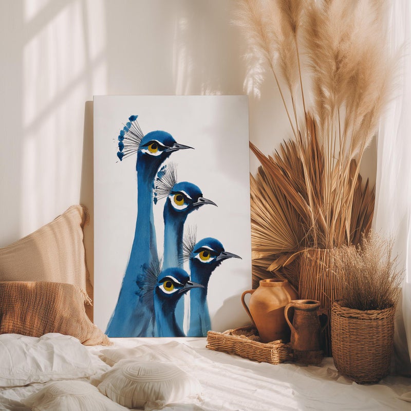 TNESSENTIAL Blue Peacocks Watercolor Wall Art Poster or Canvas Print, Vintage Bird Art, Neutral Minimalist Exotic Animal, Elegant Bird Wildlife Decor - Image 4