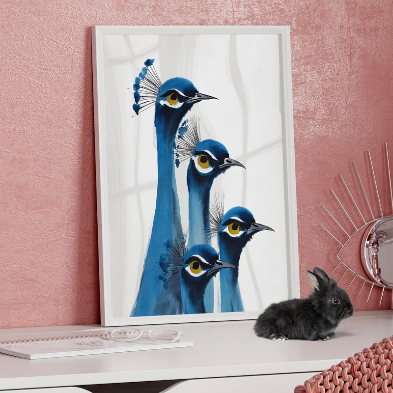 TNESSENTIAL Blue Peacocks Watercolor Wall Art Poster or Canvas Print, Vintage Bird Art, Neutral Minimalist Exotic Animal, Elegant Bird Wildlife Decor - Image 3