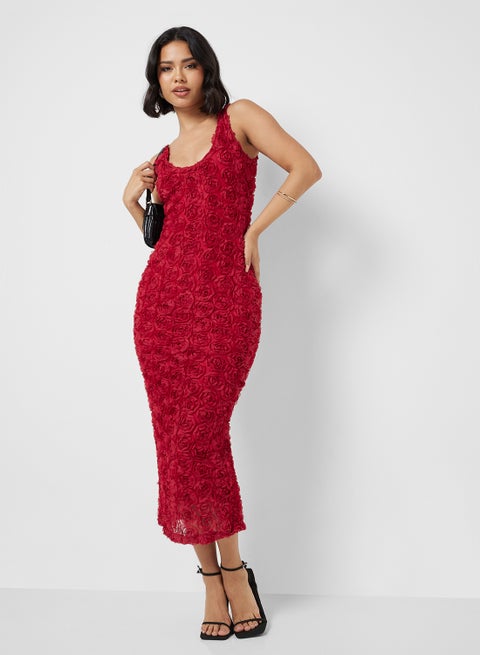 Rose Textured Midi Dress