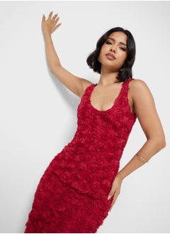 Ginger Floral Applique Detail Plunge Neck Evening Dress  - Image 3