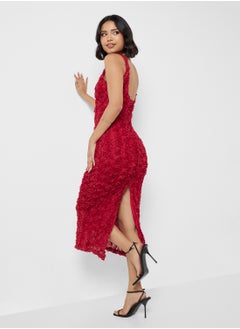 Ginger Floral Applique Detail Plunge Neck Evening Dress  - Image 2