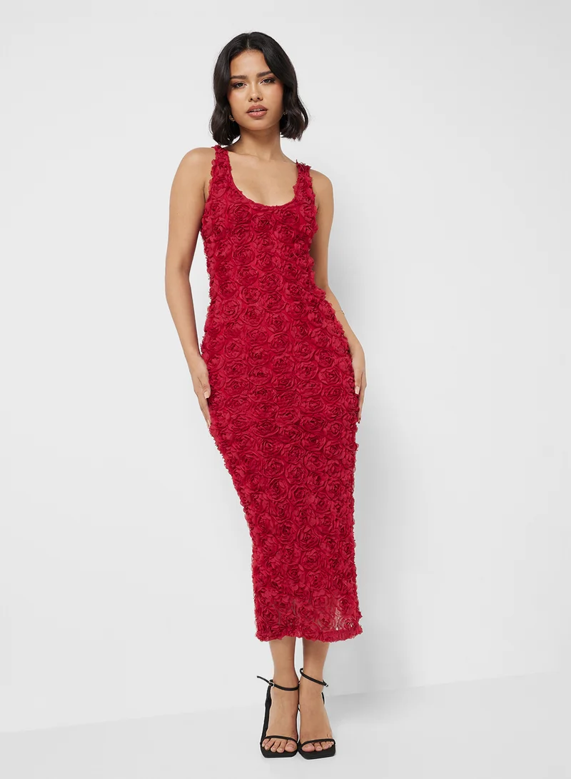 جينجر Rose Textured Midi Dress