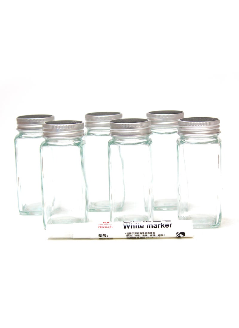 BLACKSTONE - Glass Spice Bottles Set of 6 -100ml Capacity Includes Pen for Labeling - Image 1