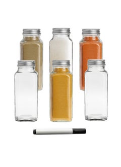 Glass Spice Bottles Set of 6 -100ml Capacity Includes Pen for Labeling