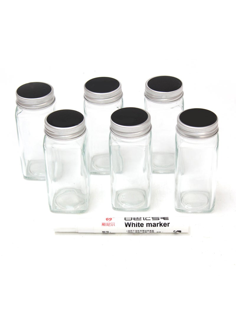 BLACKSTONE - Glass Spice Bottles Set of 6 -100ml Capacity Includes Pen for Labeling - Image 1