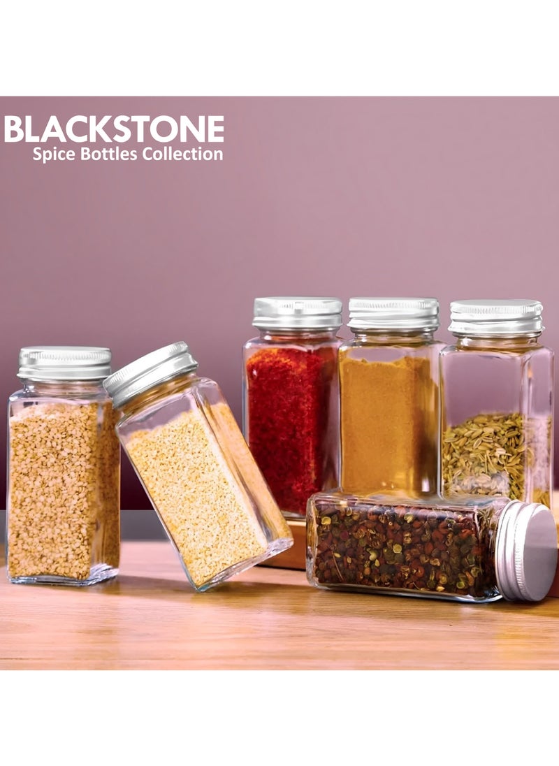 BLACKSTONE - Glass Spice Bottles Set of 6 -100ml Capacity Includes Pen for Labeling - Image 1