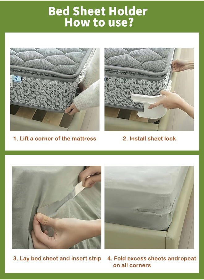 Cynthia - 4 Pieces Bed Sheet Holder Set with Lock Strips，Bed Sheet Fastener Clips,blanket holder set, equipped with locking strips and anti slip locking clips, suitable for mattresses, blankets, quilts, and bedding of various sizes - Image 1