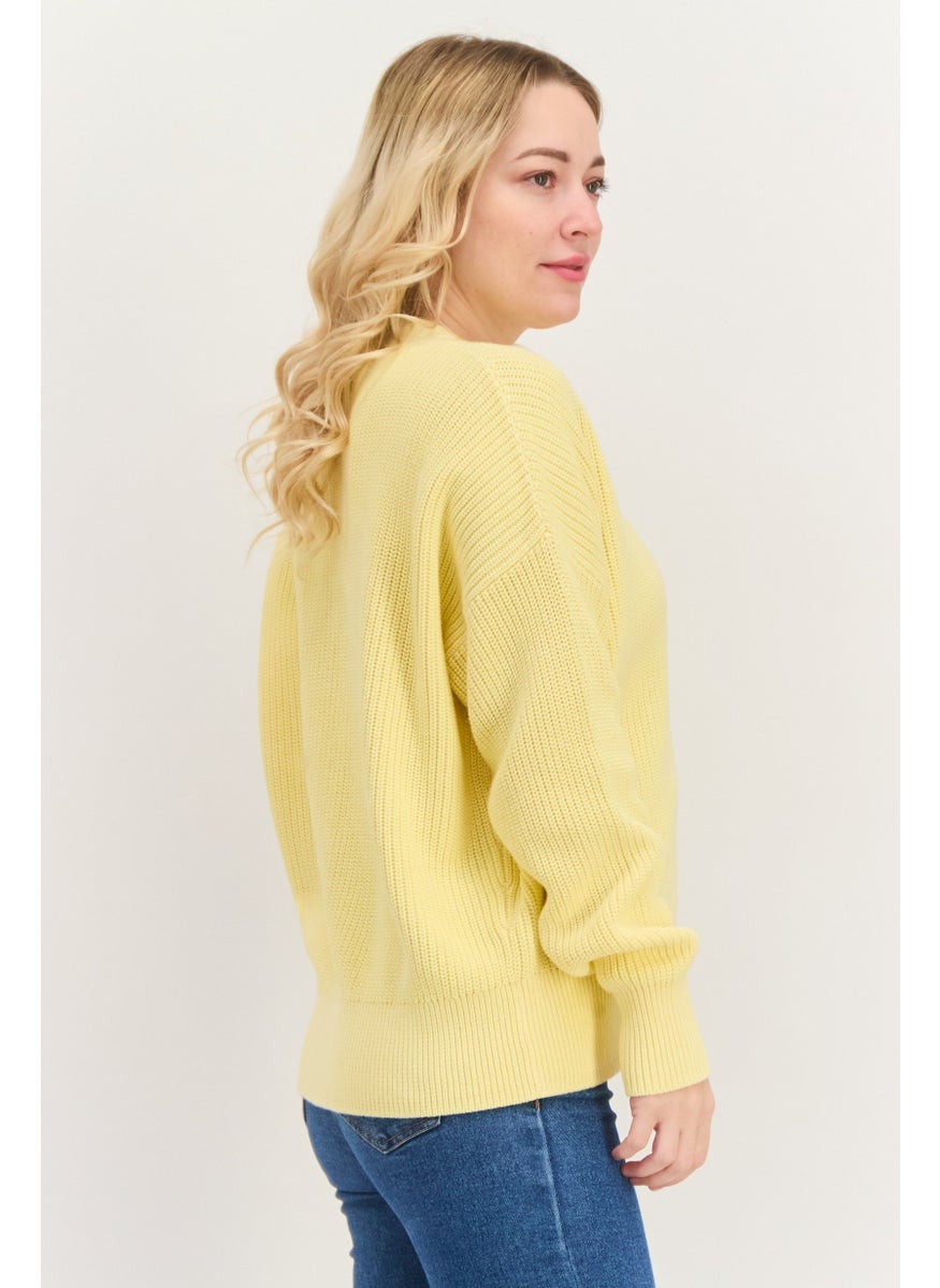 HUGO BOSS Women  V Neck Textured Long Sleeves Cardigans, Yellow  - Image 2