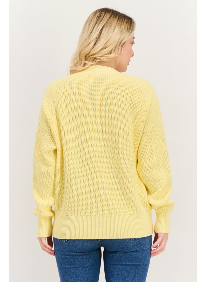 HUGO BOSS Women  V Neck Textured Long Sleeves Cardigans, Yellow  - Image 3