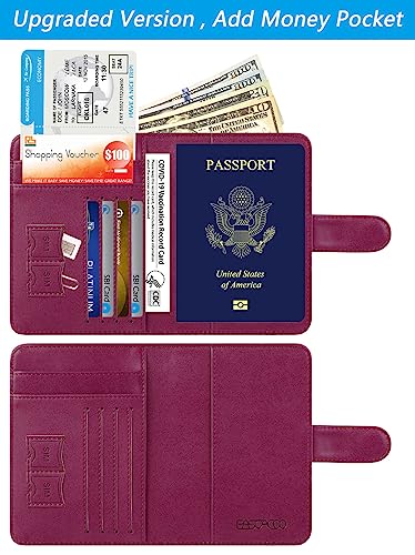 PASCACOO Passport Holder Cover Wallet RFID Blocking Leather Card Case Travel Accessories for Women Men (Purple) - Image 3