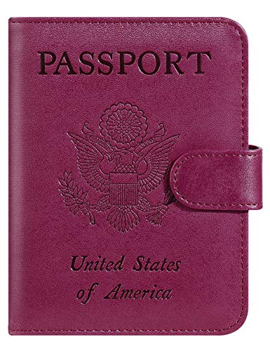 PASCACOO Passport Holder Cover Wallet RFID Blocking Leather Card Case Travel Accessories for Women Men (Purple) - Image 1