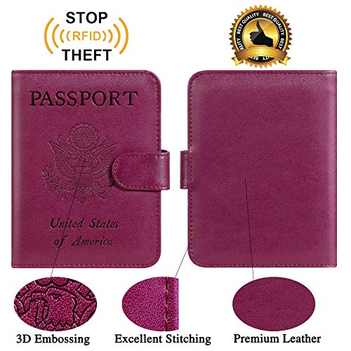 PASCACOO Passport Holder Cover Wallet RFID Blocking Leather Card Case Travel Accessories for Women Men (Purple) - Image 2