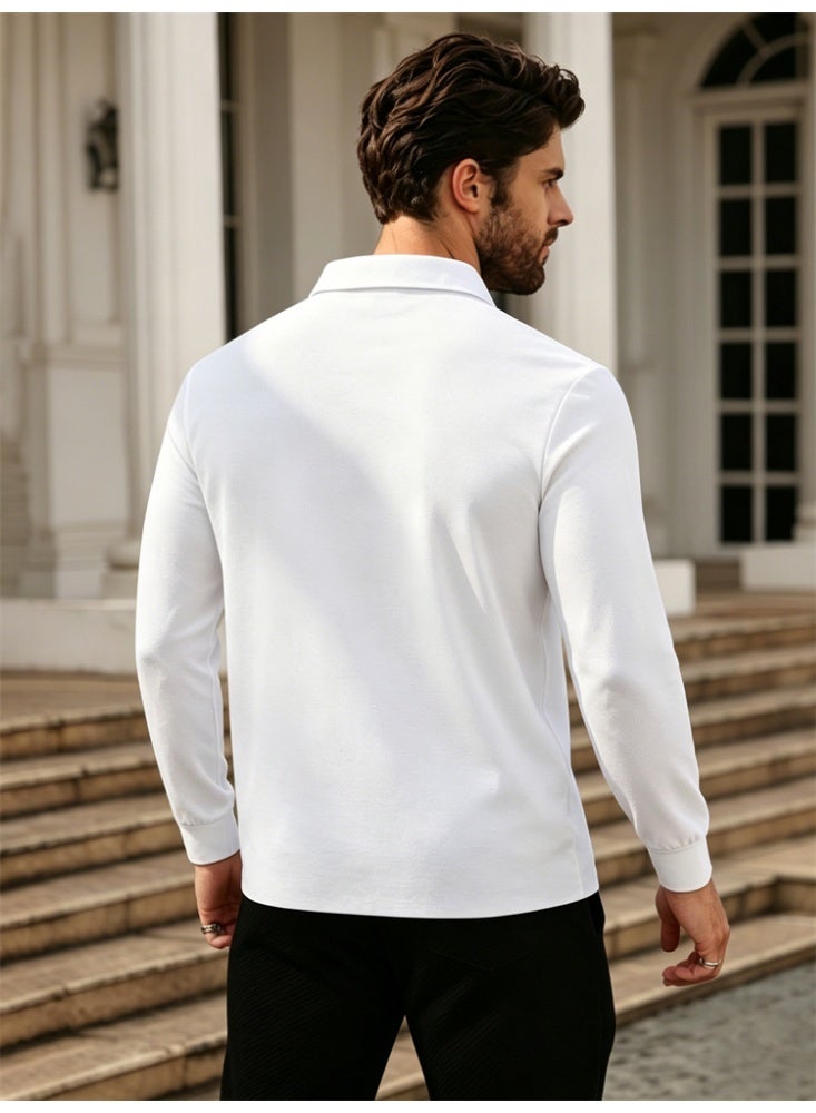 Men's Long Sleeve Shirt Breathable Casual Button Collared T-Shirt Classic Fit Golf Top Pullover Tee - Image 2