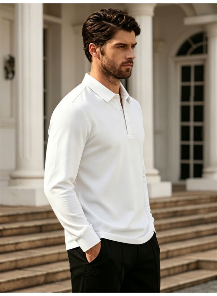 Men's Long Sleeve Shirt Breathable Casual Button Collared T-Shirt Classic Fit Golf Top Pullover Tee - Image 4