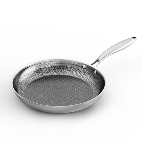 COOKER KING 8Inch Stainless Steel Pan Hybrid Nonstick Frying Pan 3Ply Clad Cookware Healthy NonToxic Dishwasher Oven Safe StayCool Handle Induction Compatible Metal Utensil Safe - Image 1