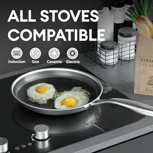 COOKER KING 8Inch Stainless Steel Pan Hybrid Nonstick Frying Pan 3Ply Clad Cookware Healthy NonToxic Dishwasher Oven Safe StayCool Handle Induction Compatible Metal Utensil Safe - Image 3
