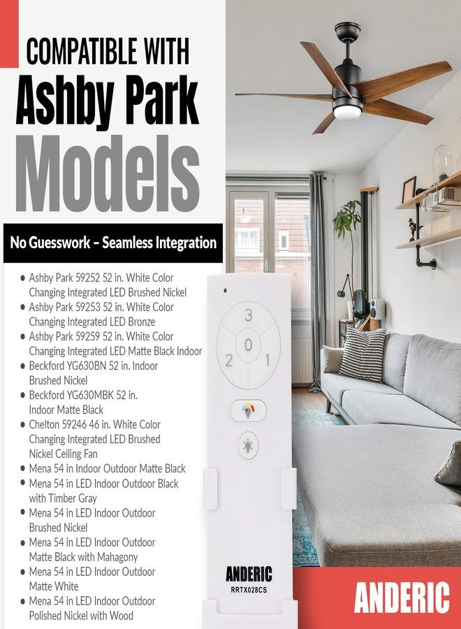 Anderic TX028C-S (White Version) for Hampton Bay and Home Decorators Collection Ceiling Fan Remote Control with Wall Mount - RRTX028CS A25-TX028C-S - Image 2