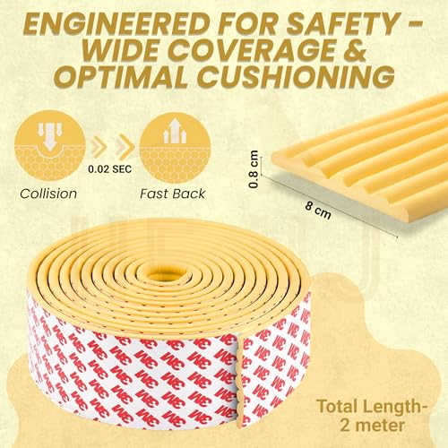 HENIJ Soft Extra Dense Furniture Table Wall Edge Protectors Foam Baby | Safety Bumper Guard Protector, Table Protection Strip, Kids Safety Corner Strip (6.5 Ft Long, 8 CM Wide, Gold, Pack of 1) - Image 2