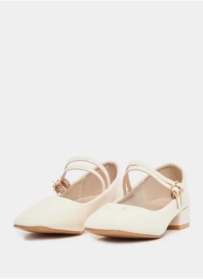Styli Solid Double Strap Ballerina Shoes