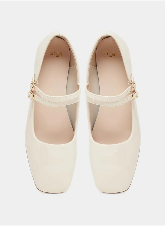 Styli Solid Double Strap Ballerina Shoes