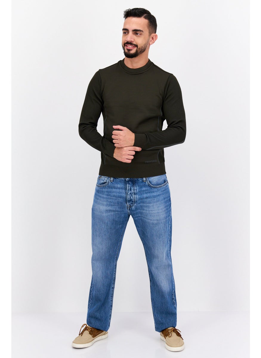 Free Soul Men Crew Neck Long Sleeve Brand Logo Sweatshirt, Olive  - Image 4