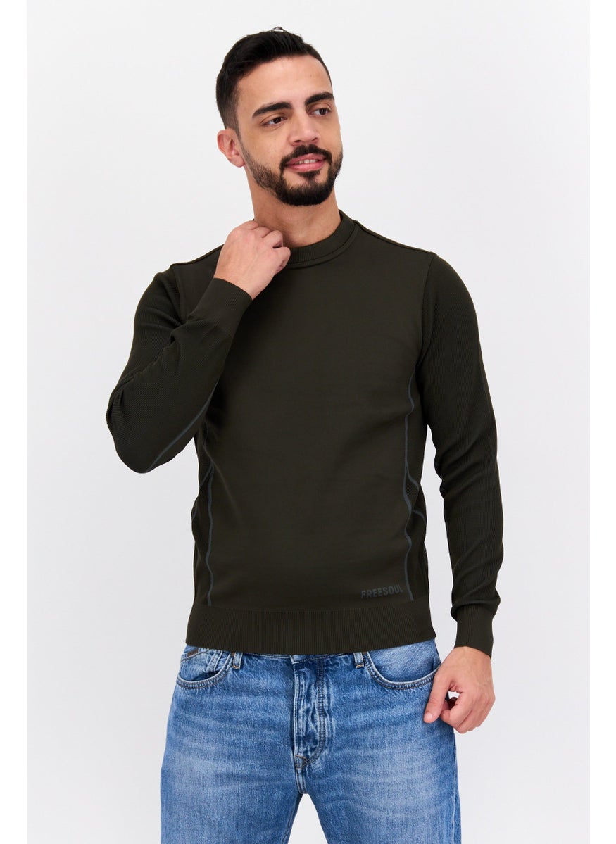 Free Soul Men Crew Neck Long Sleeve Brand Logo Sweatshirt, Olive  - Image 1