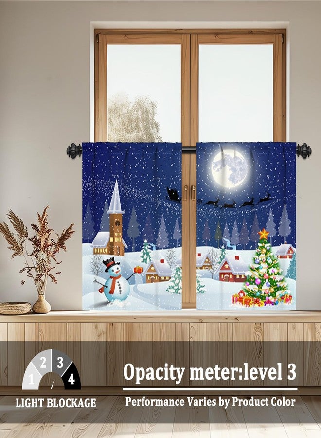 Renaiss 26 x 36 Inch Christmas Kitchen Tier Curtains Snowman Xmas Tree Snowy Night Xmas Eve Snowflake Farmhouse Cabin Winter Holiday Window Treatment Moon Insulate Small Curtains for Bathroom 2 Panels - Image 2