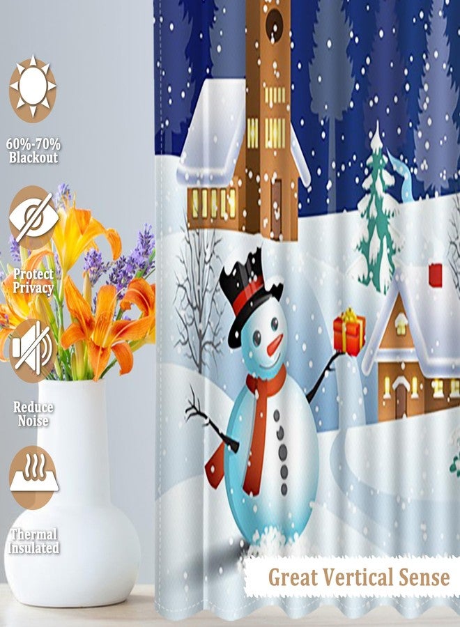 Renaiss 26 x 36 Inch Christmas Kitchen Tier Curtains Snowman Xmas Tree Snowy Night Xmas Eve Snowflake Farmhouse Cabin Winter Holiday Window Treatment Moon Insulate Small Curtains for Bathroom 2 Panels - Image 5