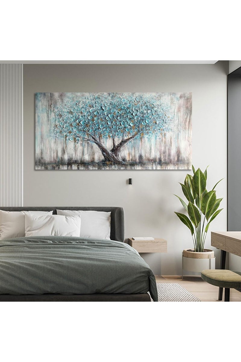 EMODA Teal Blue Tree of Life Wall Art (60x120 cm) – Large Abstract Canvas wall artDecor - Image 4