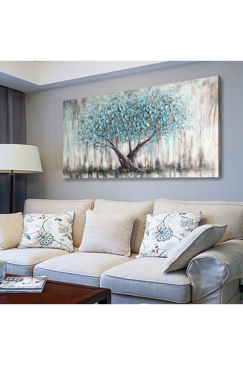 EMODA Teal Blue Tree of Life Wall Art (60x120 cm) – Large Abstract Canvas wall artDecor - Image 5