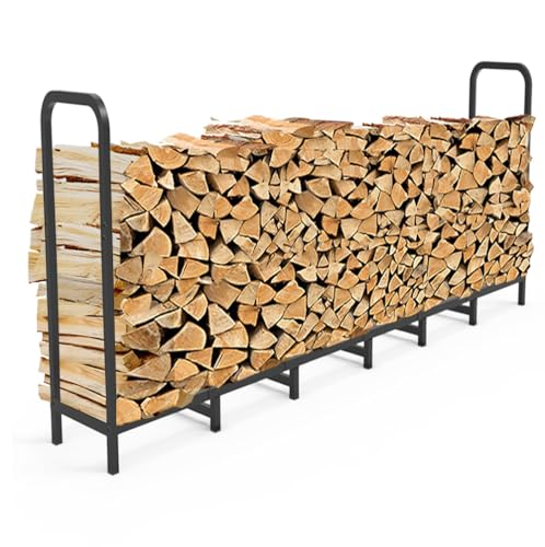 Tikimilor 8ft Firewood Rack Holder, Adjustable Heavy Duty Fire Log Stacker Stand for Fireplace, Outdoor Indoor Metal Wood Pile Storage Organizer, Patio Logs Stand tool, Black - Image 1