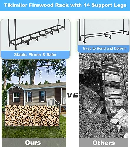 Tikimilor 8ft Firewood Rack Holder, Adjustable Heavy Duty Fire Log Stacker Stand for Fireplace, Outdoor Indoor Metal Wood Pile Storage Organizer, Patio Logs Stand tool, Black - Image 5