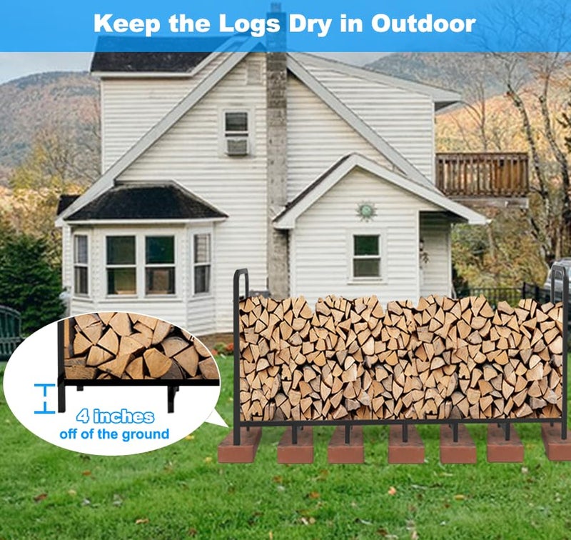 Tikimilor 8ft Firewood Rack Holder, Adjustable Heavy Duty Fire Log Stacker Stand for Fireplace, Outdoor Indoor Metal Wood Pile Storage Organizer, Patio Logs Stand tool, Black - Image 4