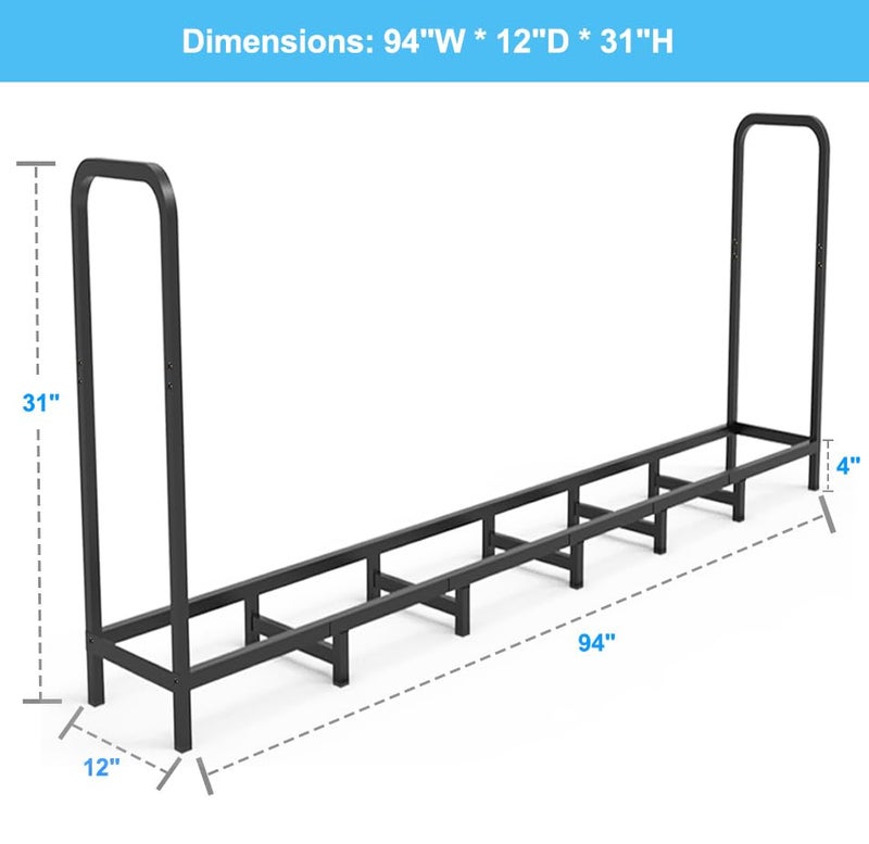 Tikimilor 8ft Firewood Rack Holder, Adjustable Heavy Duty Fire Log Stacker Stand for Fireplace, Outdoor Indoor Metal Wood Pile Storage Organizer, Patio Logs Stand tool, Black - Image 2