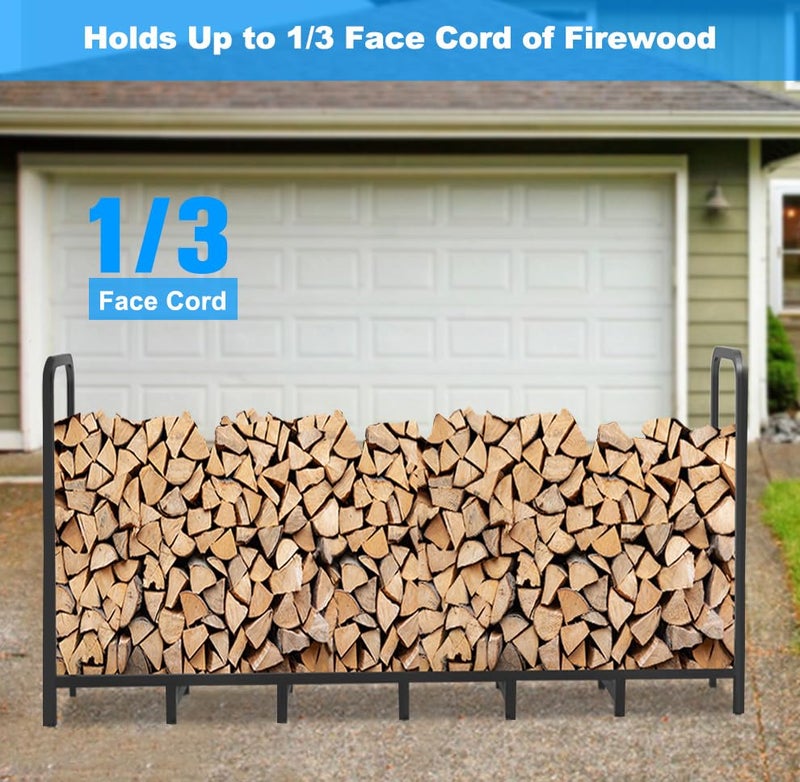 Tikimilor 8ft Firewood Rack Holder, Adjustable Heavy Duty Fire Log Stacker Stand for Fireplace, Outdoor Indoor Metal Wood Pile Storage Organizer, Patio Logs Stand tool, Black - Image 3