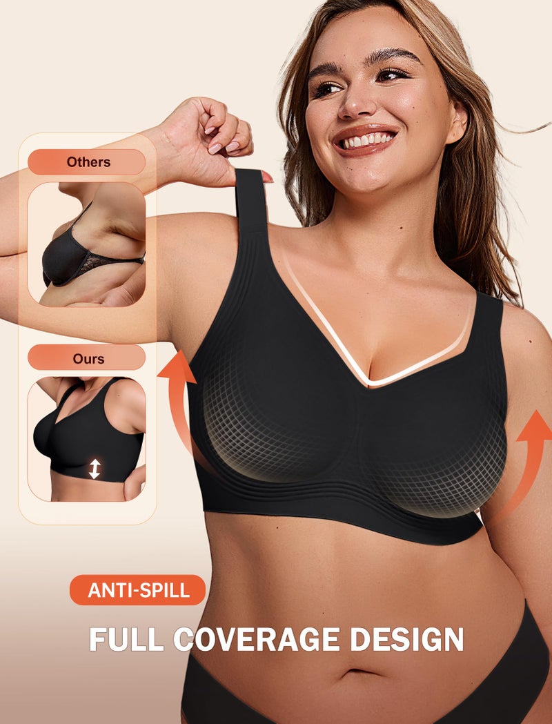 LetsJoli Jelly Bras for Women Supportive Wireless Push Up Bra Full Coverage No Underwire Seamless Plus Size for Older Womenï¼ˆBlack,4XL - Image 3