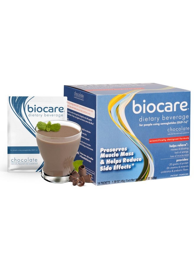 Biocare Nutritional Beverage for GLP-1 Users, Dietary Powder Drink Provides 20g Essential Protein, 26 Vitamins/Minerals, Helps Ease Nausea, Bloating, Constipation, Chocolate (14 Count) - Image 1