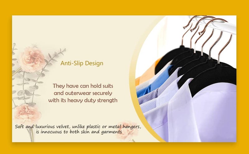 ZEPOLI Velvet Hangers 20 Pack, Non Slip Hangers with Rose Gold Color Swivel Hook, Slim Hangers Space Saving,Premium Velvet Hangers for Closet, Heavy Duty Velvet Hangers,Black - Image 4