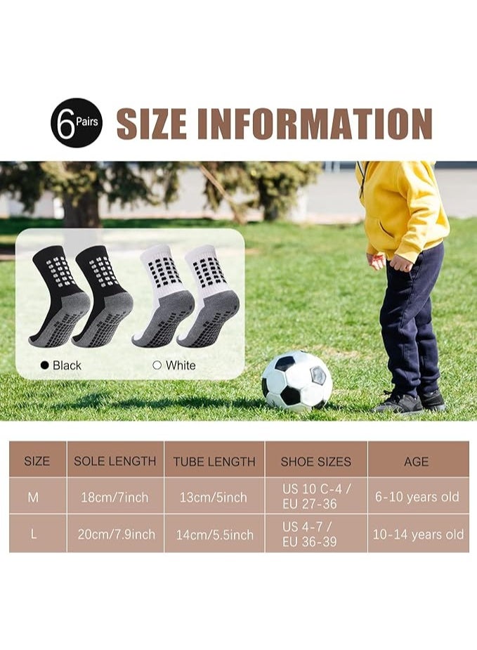 6 Pairs Kids Soccer Socks with Grip Non Slip Football Athletic Socks for Kids Boys Girls 6-14 Years old - Image 2