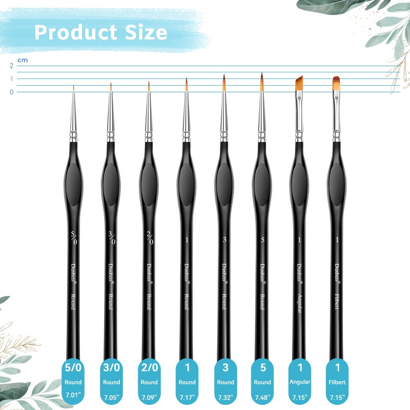Dushco 8-Piece Miniature Detail Paint Brushes Set - Precision Round, Filbert & Angular Brushes for Miniature, Model Painting, Watercolor & Figurines - Fine Tip Artist Brush Kit with Ergonomic Handle (Black) - Image 2