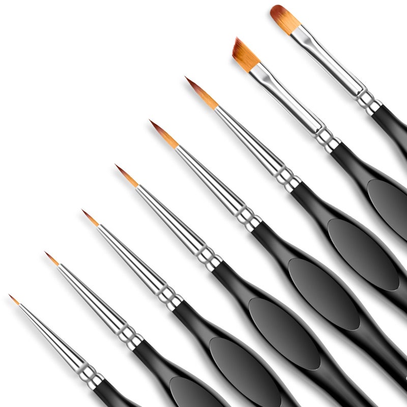 Dushco 8-Piece Miniature Detail Paint Brushes Set - Precision Round, Filbert & Angular Brushes for Miniature, Model Painting, Watercolor & Figurines - Fine Tip Artist Brush Kit with Ergonomic Handle (Black) - Image 1