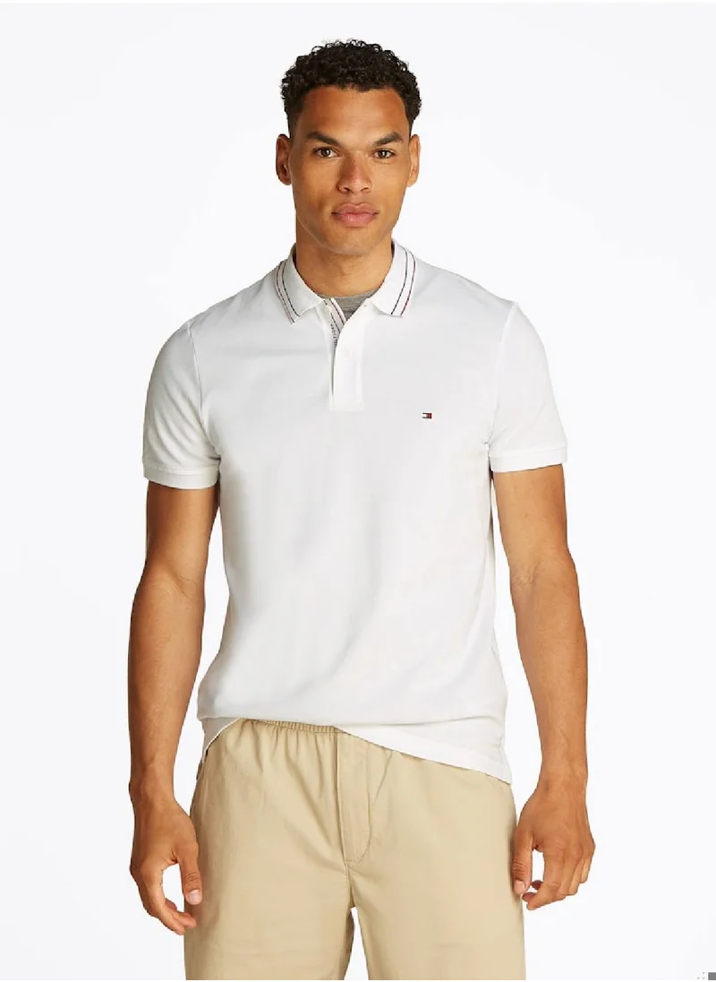 TOMMY HILFIGER Men's Regular Fit Tipped Collar Polo Shirt - Cotton, White