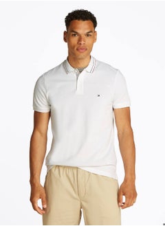 TOMMY HILFIGER Men's Regular Fit Tipped Collar Polo Shirt - Cotton, White  - Image 1