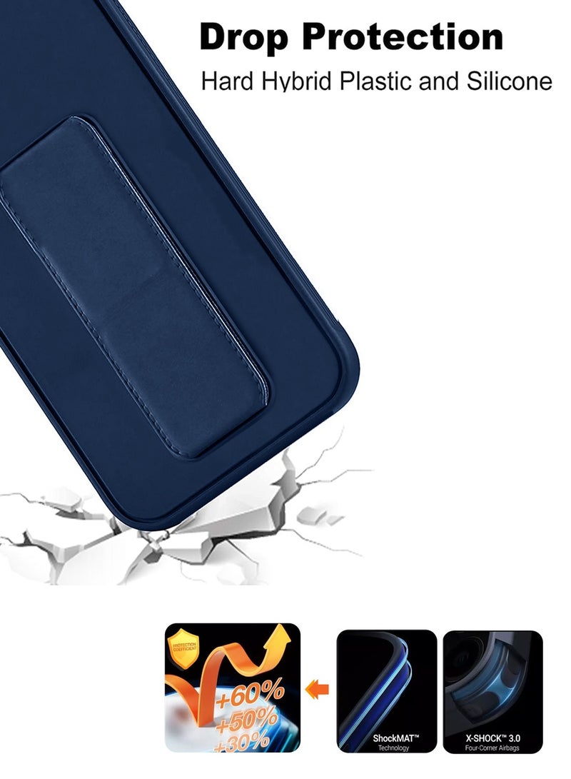 Wtech Apple iPhone 17 Pro Max 5G 2025 Hand Grip Foldable Magnetic Kickstand Wrist Strap Finger Grip with Built-in Iron Case Cover (MCGHSN) - Navy Blue - Image 5