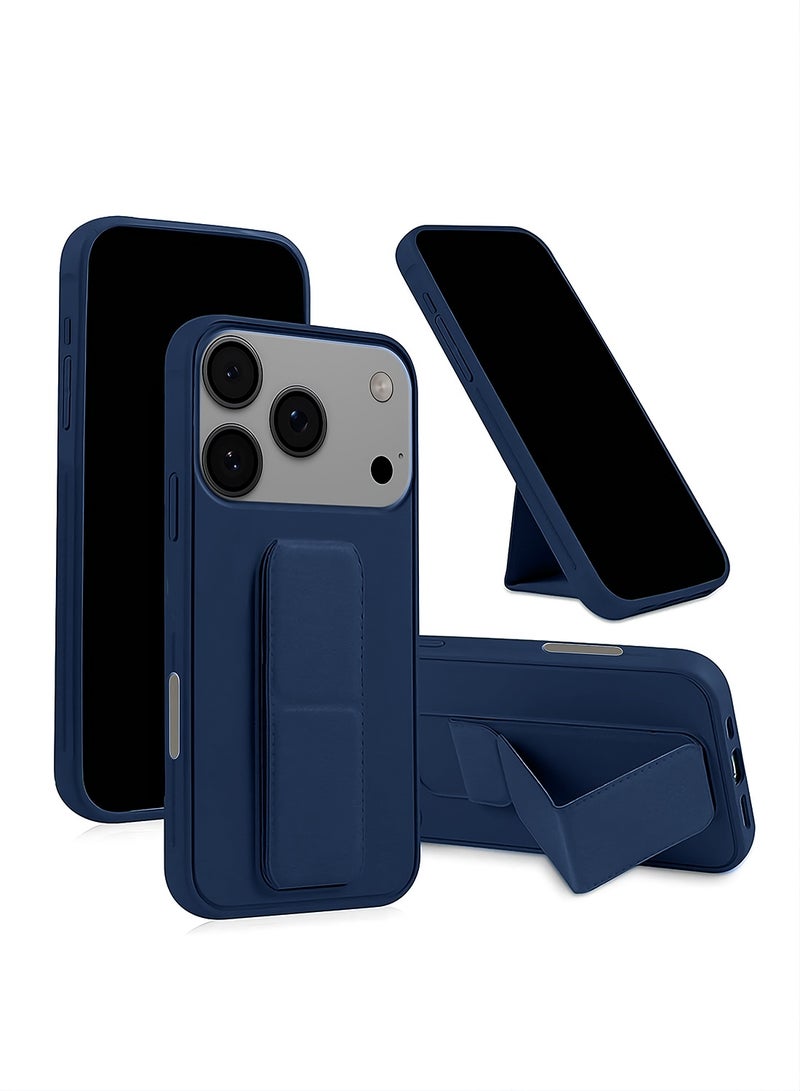 Wtech Apple iPhone 17 Pro Max 5G 2025 Hand Grip Foldable Magnetic Kickstand Wrist Strap Finger Grip with Built-in Iron Case Cover (MCGHSN) - Navy Blue - Image 1