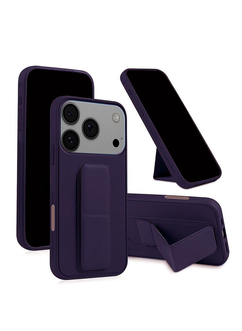 Apple iPhone 17 Pro Max 5G 2025 Hand Grip Foldable Magnetic Kickstand Wrist Strap Finger Grip with Built-in Iron Case Cover (MCGHSN) - Navy Blue