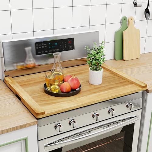 Oenalw Noodle Board  Stove Top Cover for Electric Gas Wooden Stove  Decorative Rustic Kitchen Serving Tray 30  22 Bright Wood