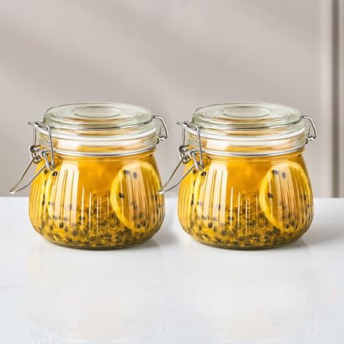 Ash  Roh Ash & Roh Airtight Transparent storage jar with Rubber Seal lid and Clip Lock - Perfect for Kitchen Canning, Fermenting, and Storing Dry Food, Spices, Tea, Snacks, Sugar, and More (pack of 2, 500 ml) - Image 1